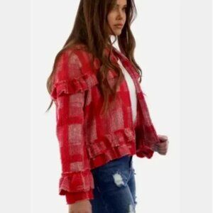 Jack By BB Dakota Women's Red Tweed Ruffle Blazer Jacket - M